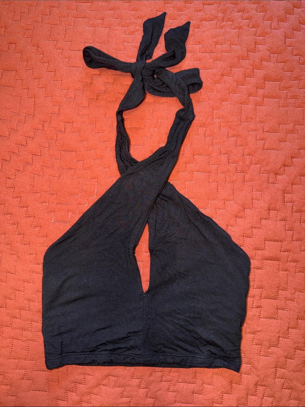 Klassy Network Black Halter Cropped Top with Front Keyhole